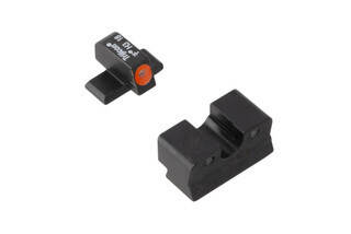 Trijicon HD Night Sights for Springfield XDs pistols feature a photoluminescent orange ring around the front lamp with blacked out rear lamps.